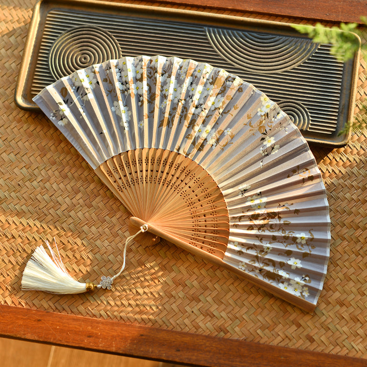 Buddha Stones Cherry Blossoms Sakura Handheld Bamboo Folding Fan 21cm - image 2