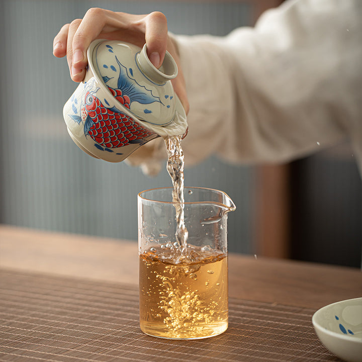 Buddha Stones Koi Fish Arowana Ceramic Gaiwan Sancai Teacup Kung Fu Tea Cup With Lid 130ml - image 9
