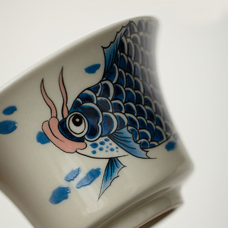 Buddha Stones Koi Fish Arowana Ceramic Gaiwan Sancai Teacup Kung Fu Tea Cup With Lid 130ml - image 20