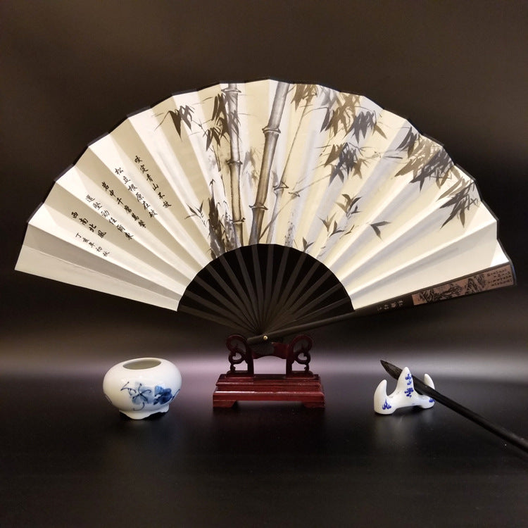 Buddha Stones Great Wall Mountains Trees Crane Bamboo Handheld Bamboo Folding Fan 33.5cm - Bamboo 33.5cm - image 6