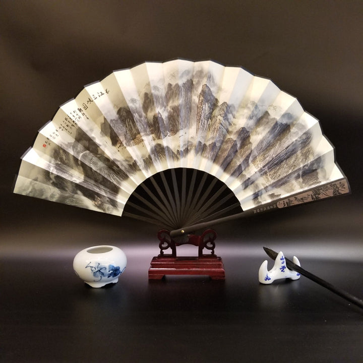 Buddha Stones Great Wall Mountains Trees Crane Bamboo Handheld Bamboo Folding Fan 33.5cm - Three Gorges Of The Yangtze River 33.5cm - image 11