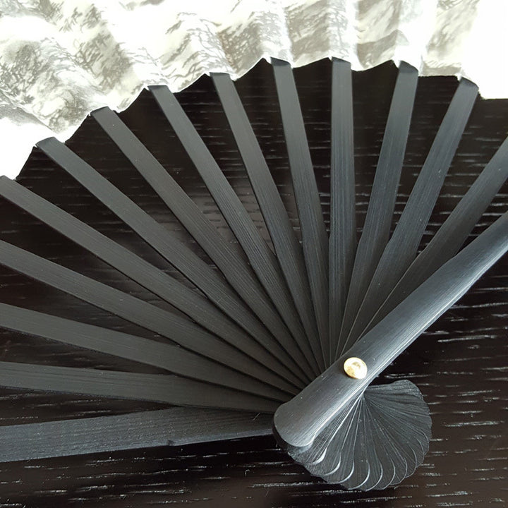 Buddha Stones Great Wall Mountains Trees Crane Bamboo Handheld Bamboo Folding Fan 33.5cm - image 3