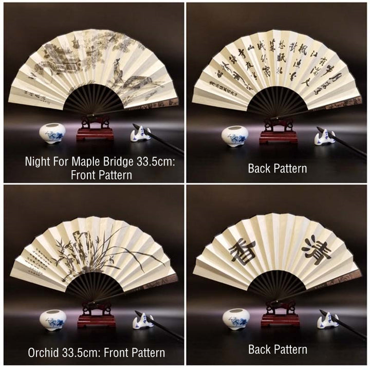 Buddha Stones Great Wall Mountains Trees Crane Bamboo Handheld Bamboo Folding Fan 33.5cm - image 10