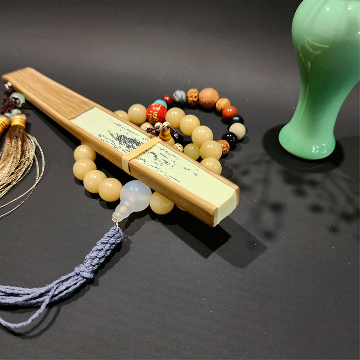Buddha Stones A Panorama Of Rivers And Mountains Cranes Orchid Flower Paper Bamboo Handheld Silk Bamboo Folding Fan 22cm - image 5