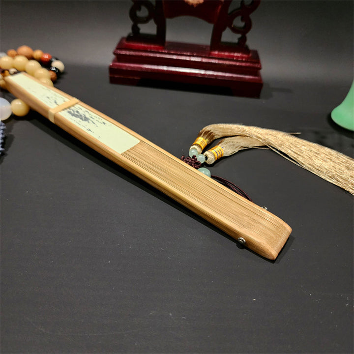 Buddha Stones A Panorama Of Rivers And Mountains Cranes Orchid Flower Paper Bamboo Handheld Silk Bamboo Folding Fan 22cm - image 6