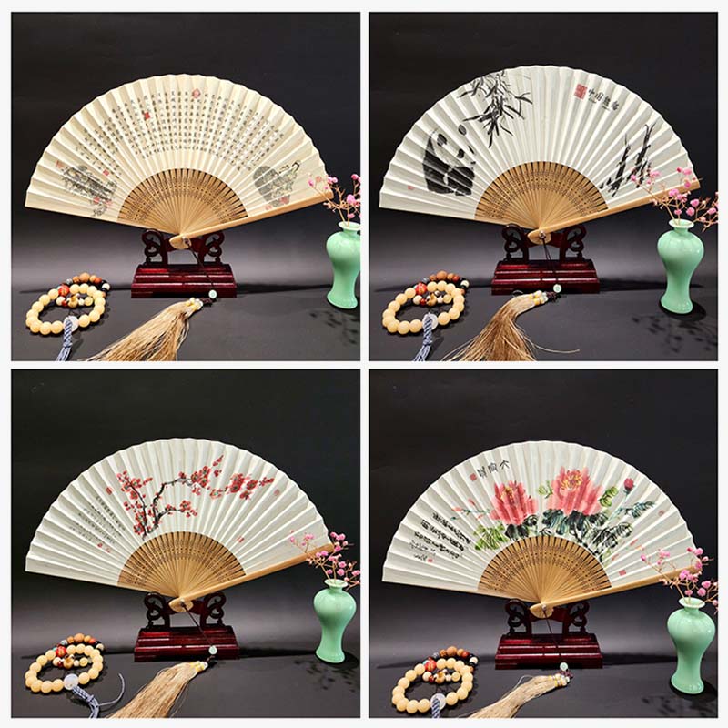 Buddha Stones A Panorama Of Rivers And Mountains Cranes Orchid Flower Paper Bamboo Handheld Silk Bamboo Folding Fan 22cm - image 17