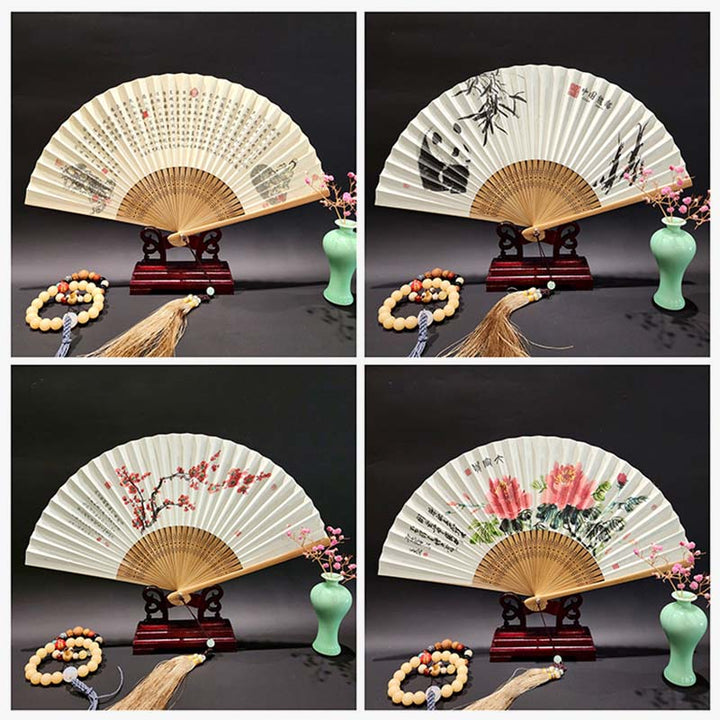 Buddha Stones A Panorama Of Rivers And Mountains Cranes Orchid Flower Paper Bamboo Handheld Silk Bamboo Folding Fan 22cm - image 17