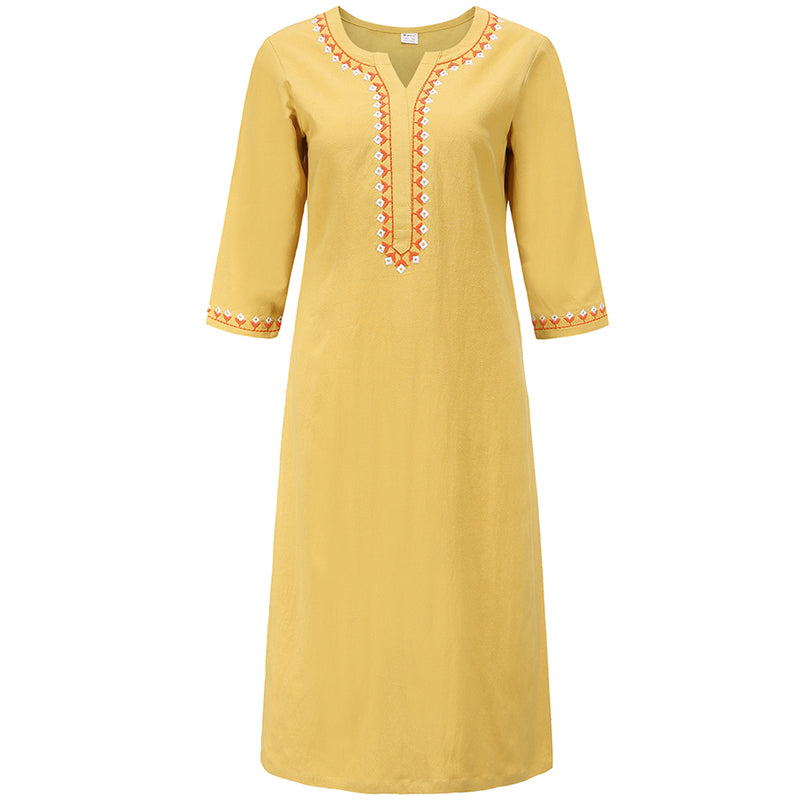 Buddha Stones 2Pcs V-neck Embroidery Yoga Clothing Zen Meditation Cotton Linen Top Pants Women's Set - Yellow(Top Only) - US12，UK/AU16，EU44 (2XL)  - image 21