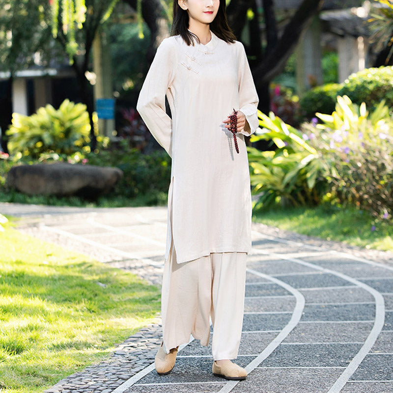 Buddha Stones 2Pcs Plain Long Sleeve Zen Yoga Clothing Meditation Clothing Top Pants Women's Set - Khaki (Top&Pants) - US8-10，UK/AU12-14，EU40-42 (2XL) - image 8