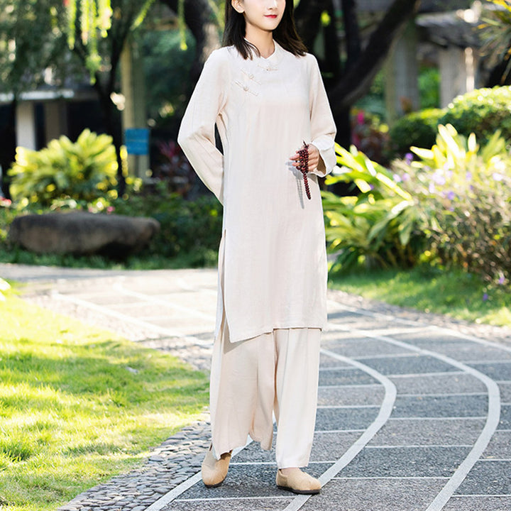 Buddha Stones 2Pcs Plain Long Sleeve Zen Yoga Clothing Meditation Clothing Top Pants Women's Set - Khaki (Top&Pants) - US8-10，UK/AU12-14，EU40-42 (2XL) - image 8