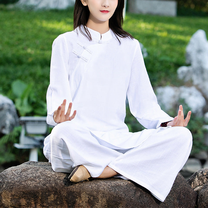 Buddha Stones 2Pcs Plain Long Sleeve Zen Yoga Clothing Meditation Clothing Top Pants Women's Set - White (Top&Pants) - US8-10，UK/AU12-14，EU40-42 (2XL) - image 0