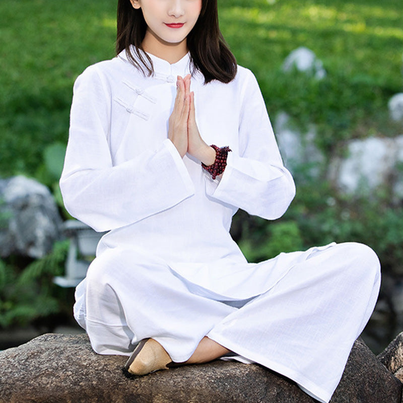 Buddha Stones 2Pcs Plain Long Sleeve Zen Yoga Clothing Meditation Clothing Top Pants Women's Set - image 1