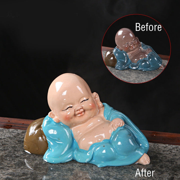 Buddha Stones Color Changing Laughing Buddha Resin Tea Pet Wealth Home Figurine Decoration - Blue Laughing Buddha 10.5*6*6.5cm - image 12
