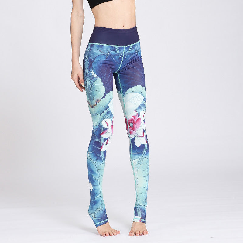 Buddha Stones Lotus Flower Print Design Pants Sports Fitness Yoga Leggings Women's Yoga Pants - Blue Lotus - US8-10，UK/AU12-14，EU40-42 (XL) - image 9