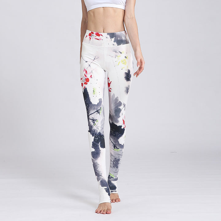 Buddha Stones Lotus Flower Print Design Pants Sports Fitness Yoga Leggings Women's Yoga Pants - White Ink Lotus - US8-10，UK/AU12-14，EU40-42 (XL) - image 27