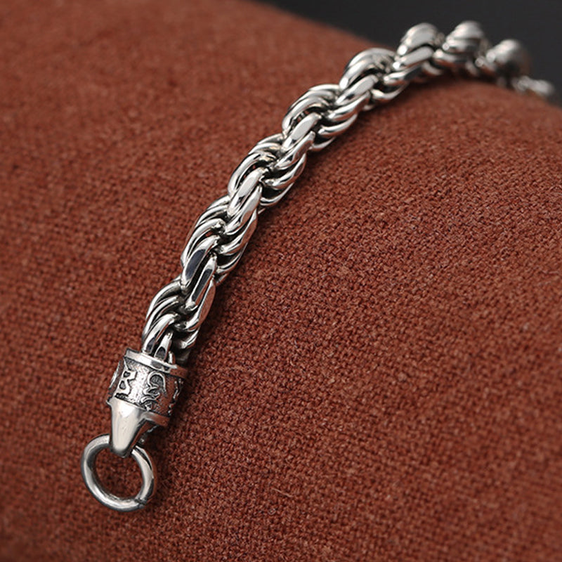 Buddha Stones 925 Sterling Silver Tibet Om Mani Padme Hum Double Dorje Vajra Twisted Design Peace Love Bracelet - image 6