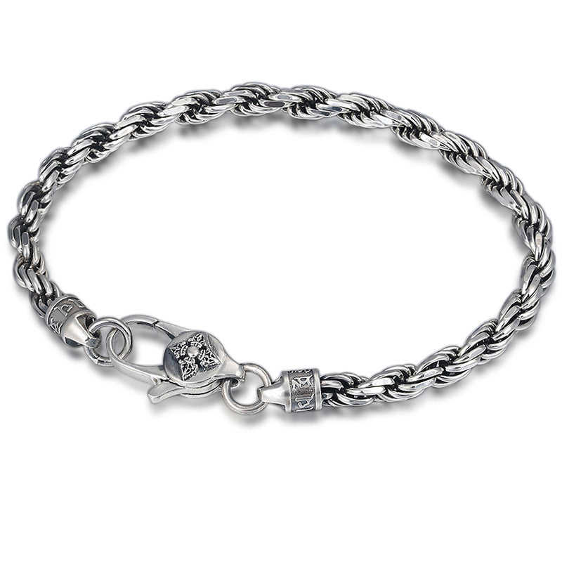 Buddha Stones 925 Sterling Silver Tibet Om Mani Padme Hum Double Dorje Vajra Twisted Design Peace Love Bracelet - image 1