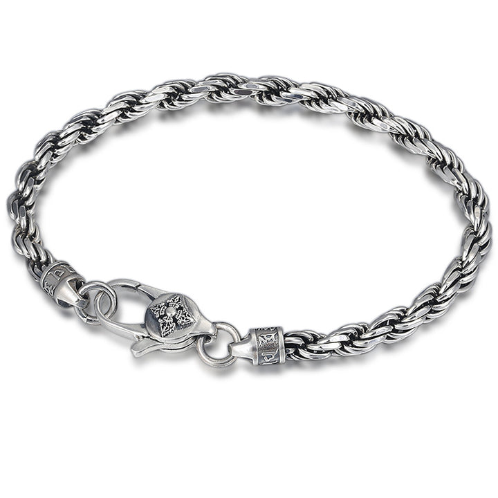 Buddha Stones 925 Sterling Silver Tibet Om Mani Padme Hum Double Dorje Vajra Twisted Design Peace Love Bracelet - image 1