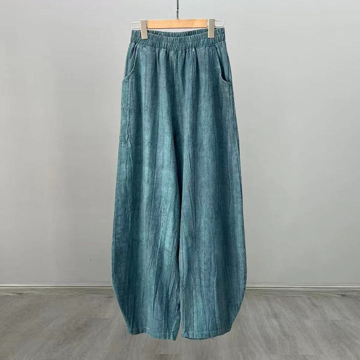 Buddha Stones Ramie Cotton Linen Pants Tie-dye Design Trousers Loose Zen Yoga Women's Pants with Pockets - Cyan(Fleece Lined) - US8-10，UK/AU12-14，EU40-42 (L)  - image 15