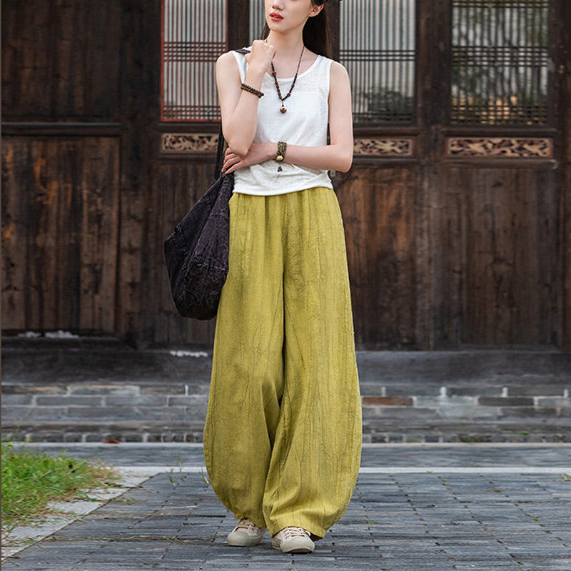 Buddha Stones Ramie Cotton Linen Pants Tie-dye Design Trousers Loose Zen Yoga Women's Pants with Pockets - image 29