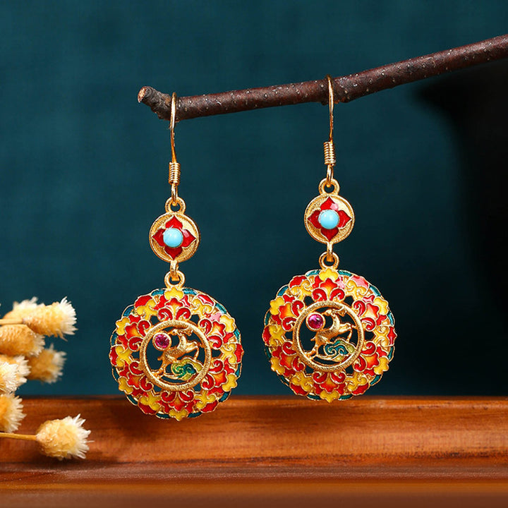 Buddha Stones 24K Gold Plated Dunhuang Color Elk Copper Balance Drop Earrings - image 1