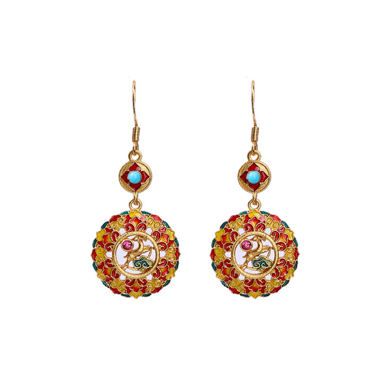 Buddha Stones 24K Gold Plated Dunhuang Color Elk Copper Balance Drop Earrings - image 4