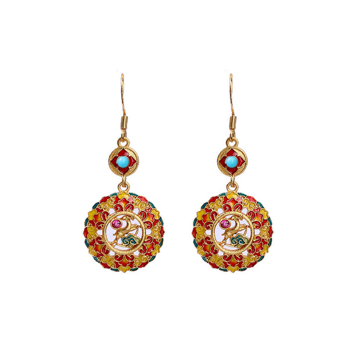 Buddha Stones 24K Gold Plated Dunhuang Color Elk Copper Balance Drop Earrings - image 4