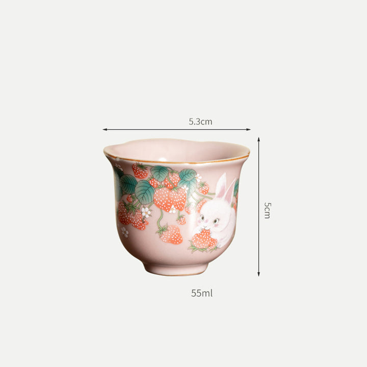 Buddha Stones Cute Strawberry Rabbit Flower Ceramic Teacup Kung Fu Tea Cup 55ml - image 14
