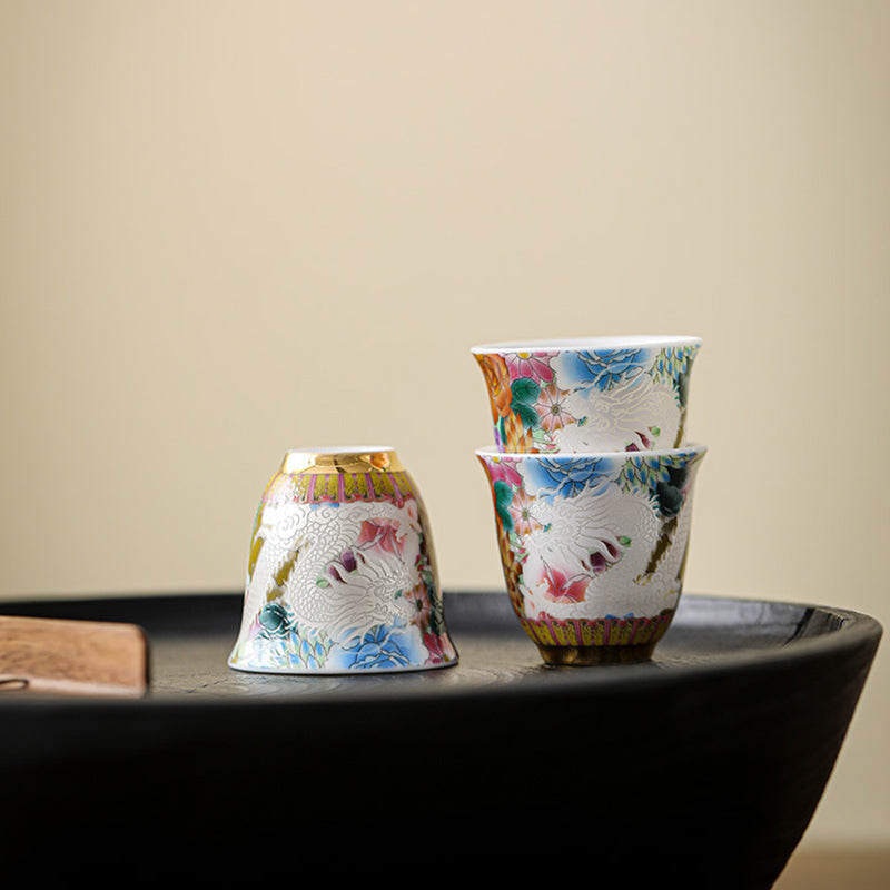 Buddha Stones Dragon Phoenix Flowers Ceramic Teacup Kung Fu Tea Cup 50ml - image 2