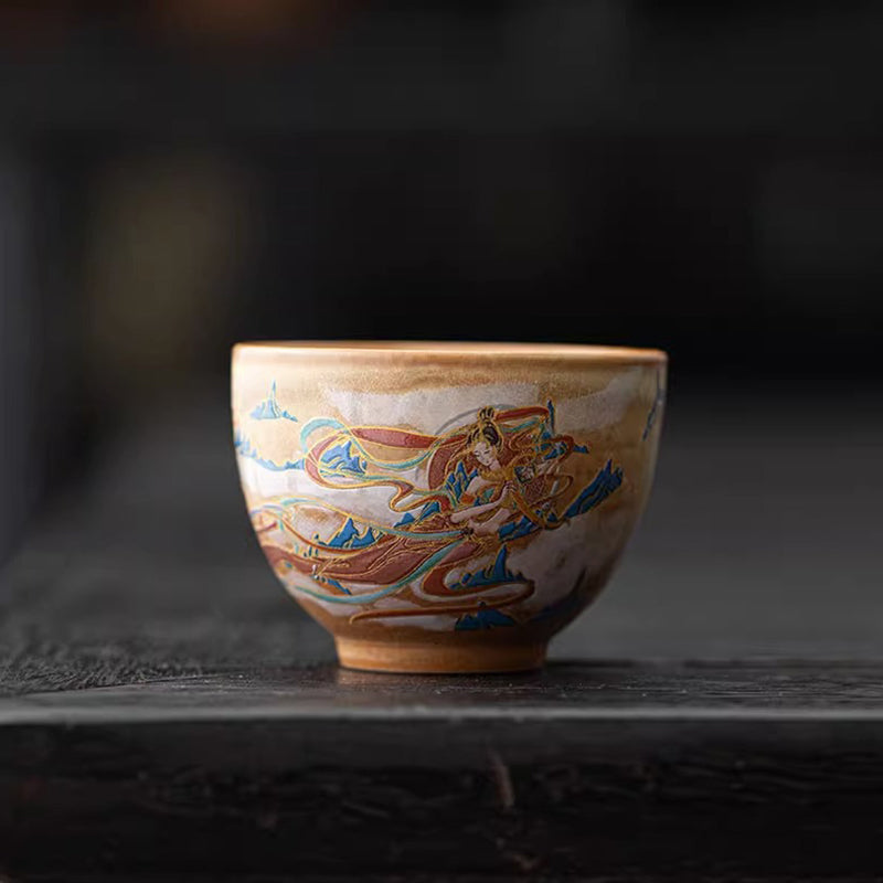 Buddha Stones Dunhuang Flying Apsaras Ceramic Gaiwan Sancai Teacup Kung Fu Tea Cup With Lid - Dunhuang Flying Apsaras 7cm*6cm*50ml - image 11