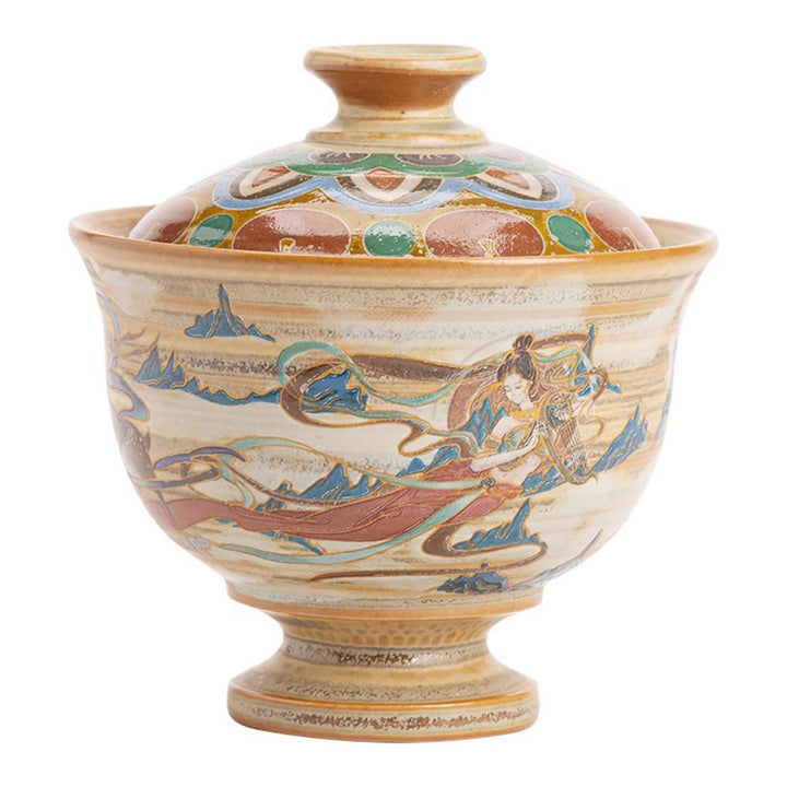 Buddha Stones Dunhuang Flying Apsaras Ceramic Gaiwan Sancai Teacup Kung Fu Tea Cup With Lid - image 10