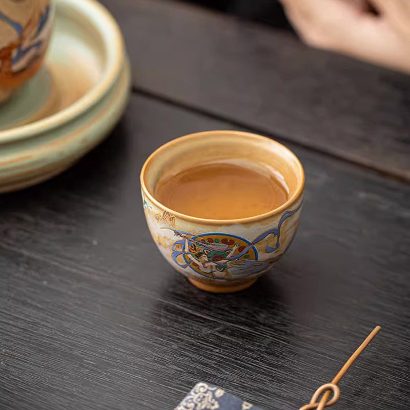 Buddha Stones Dunhuang Flying Apsaras Ceramic Gaiwan Sancai Teacup Kung Fu Tea Cup With Lid - image 16