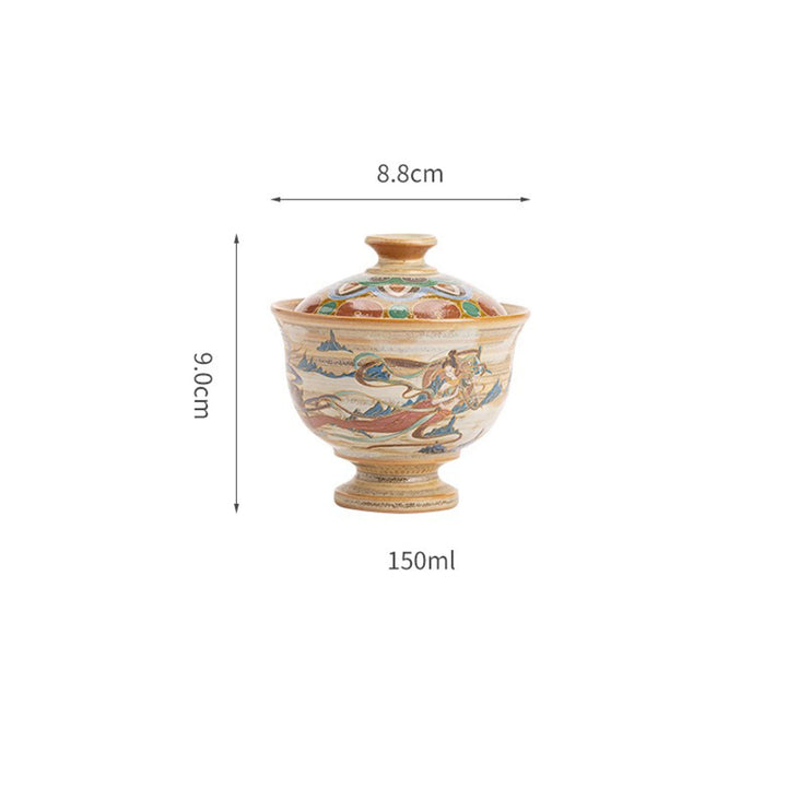 Buddha Stones Dunhuang Flying Apsaras Ceramic Gaiwan Sancai Teacup Kung Fu Tea Cup With Lid - image 9