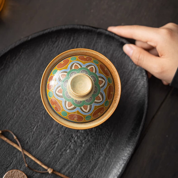 Buddha Stones Dunhuang Flying Apsaras Ceramic Gaiwan Sancai Teacup Kung Fu Tea Cup With Lid - image 8