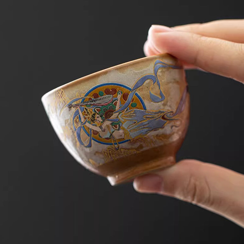 Buddha Stones Dunhuang Flying Apsaras Ceramic Gaiwan Sancai Teacup Kung Fu Tea Cup With Lid - image 12