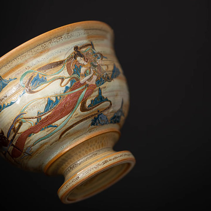 Buddha Stones Dunhuang Flying Apsaras Ceramic Gaiwan Sancai Teacup Kung Fu Tea Cup With Lid - image 5