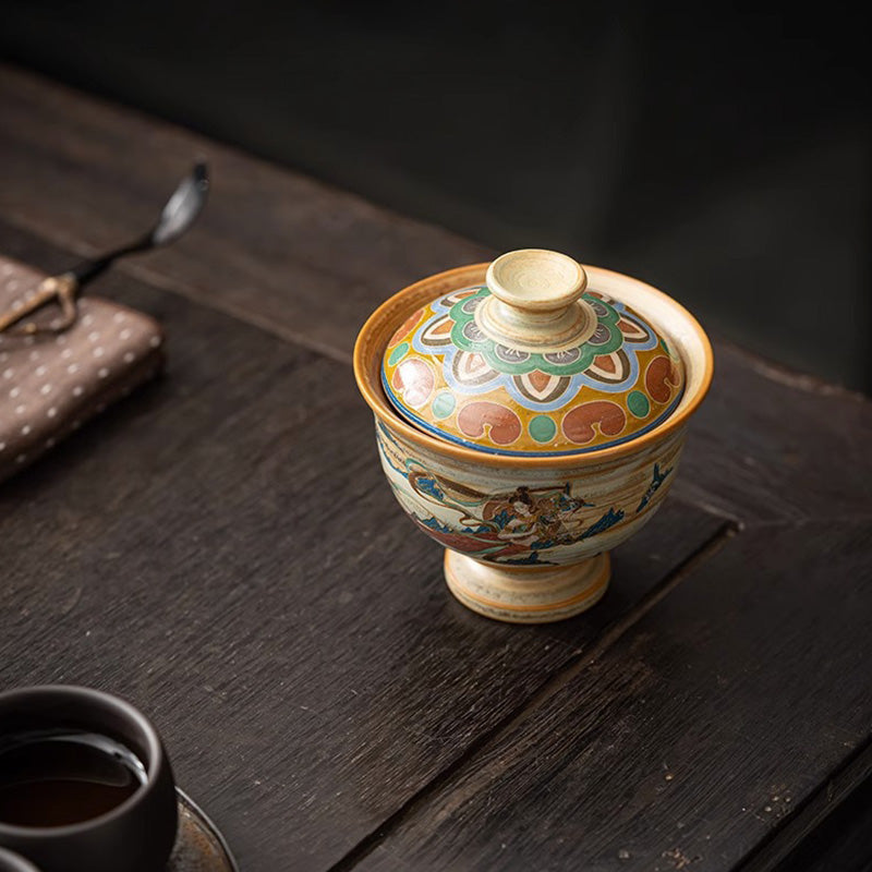 Buddha Stones Dunhuang Flying Apsaras Ceramic Gaiwan Sancai Teacup Kung Fu Tea Cup With Lid - image 7