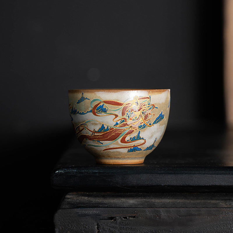 Buddha Stones Dunhuang Flying Apsaras Ceramic Gaiwan Sancai Teacup Kung Fu Tea Cup With Lid - image 20
