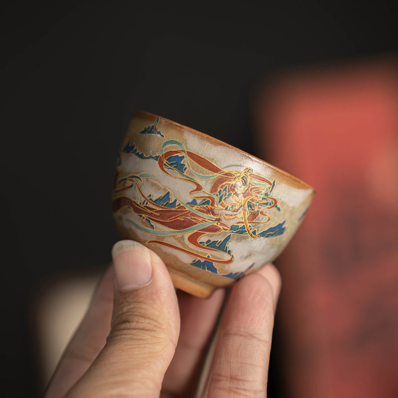 Buddha Stones Dunhuang Flying Apsaras Ceramic Gaiwan Sancai Teacup Kung Fu Tea Cup With Lid - image 23