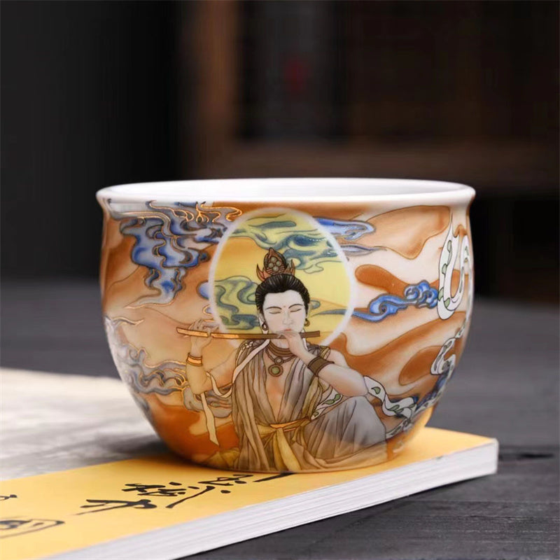 Buddha Stones Dunhuang Color Flying Apsaras Teacup Kung Fu Tea Cup - Dunhuang Color 7.7cm*5.5cm*150ml - image 16