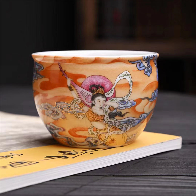 Buddha Stones Dunhuang Color Flying Apsaras Teacup Kung Fu Tea Cup - Dunhuang Flying Apsaras 7.7cm*5.5cm*150ml - image 17