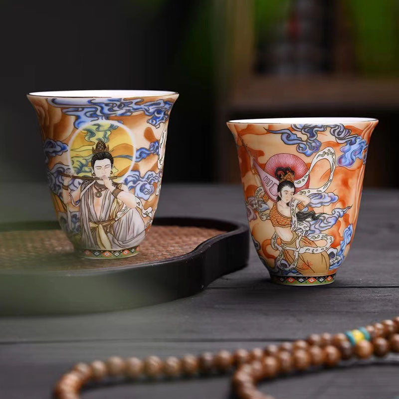 Buddha Stones Dunhuang Color Flying Apsaras Teacup Kung Fu Tea Cup - image 0