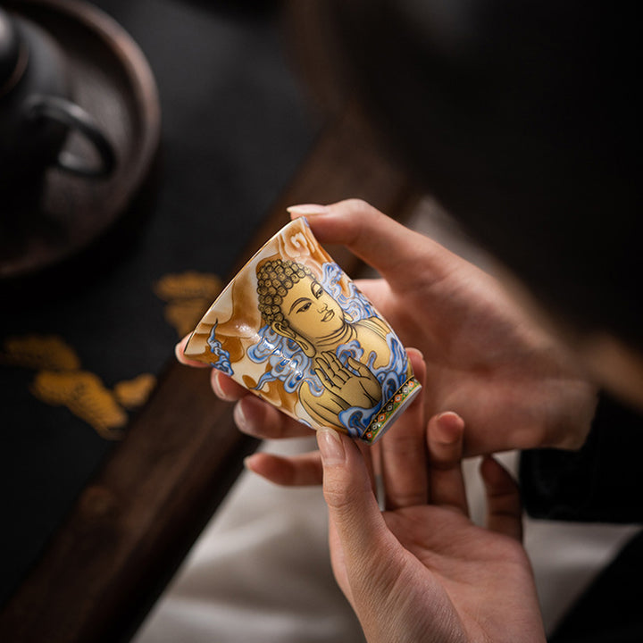 Buddha Stones Dunhuang Color Flying Apsaras Teacup Kung Fu Tea Cup - image 5