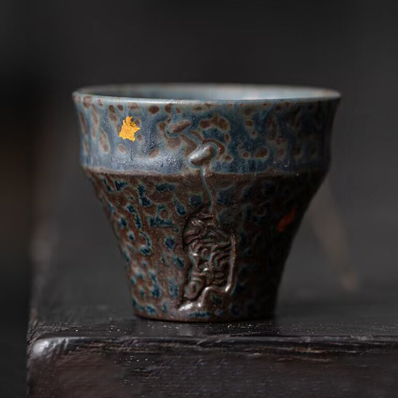 Buddha Stones Small Vintage Style Ceramic Teacup Kung Fu Tea Cup 50ml - Blue Brown 5.6cm*4.7cm*50ml - image 8