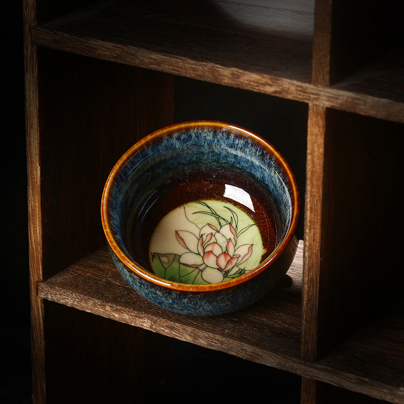 Buddha Stones Lotus Dragon Phoenix Koi Fish Chinese Jianzhan Ceramic Teacup Kung Fu Tea Cup 110ml - image 1