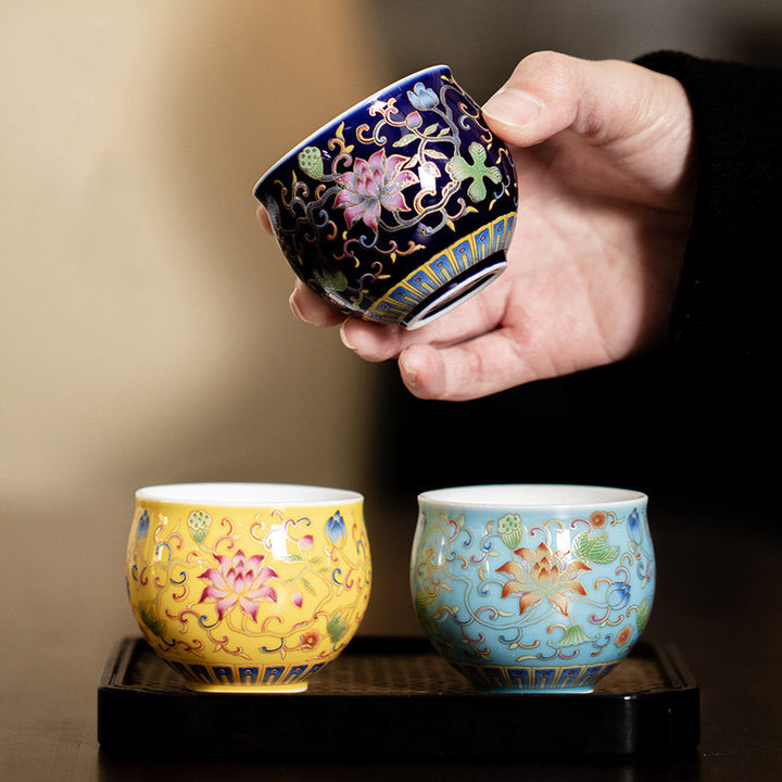 Buddha Stones Lotus Flower Pod Pattern Ceramic Teacup Kung Fu Tea Cup 80ml - image 0