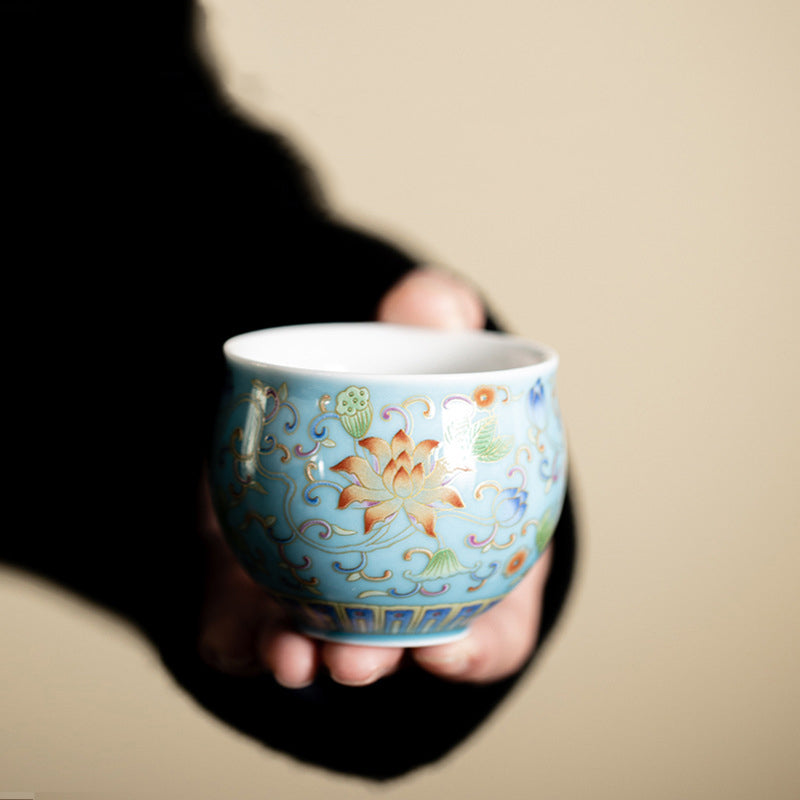 Buddha Stones Lotus Flower Pod Pattern Ceramic Teacup Kung Fu Tea Cup 80ml - Blue Lotus Cup 6.3cm*4.8cm*80ml - image 7