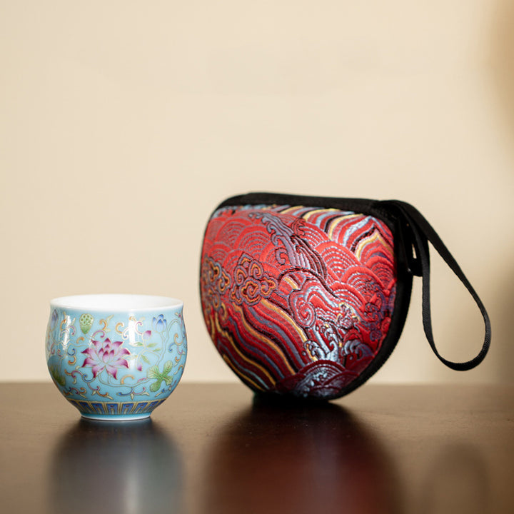 Buddha Stones Lotus Flower Pod Pattern Ceramic Teacup Kung Fu Tea Cup 80ml - Blue Lotus Cup 6.3cm*4.8cm*80ml(With Bag) - image 17