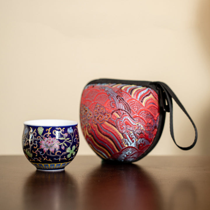 Buddha Stones Lotus Flower Pod Pattern Ceramic Teacup Kung Fu Tea Cup 80ml - Navy Blue Lotus Cup 6.3cm*4.8cm*80ml(With Bag) - image 18