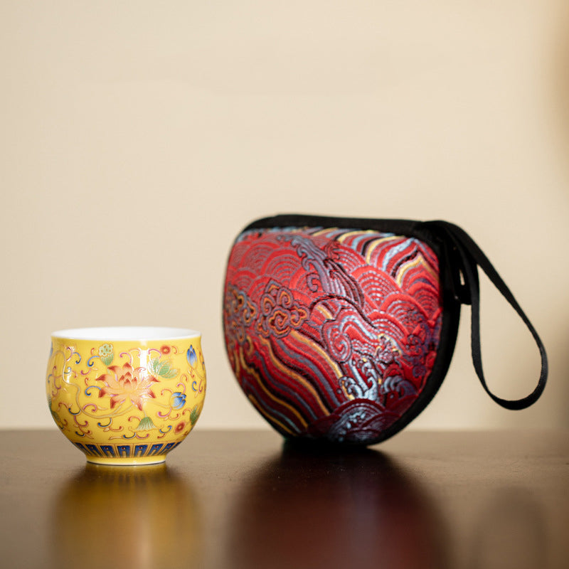 Buddha Stones Lotus Flower Pod Pattern Ceramic Teacup Kung Fu Tea Cup 80ml - Yellow Lotus Cup 6.3cm*4.8cm*80ml(With Bag) - image 13